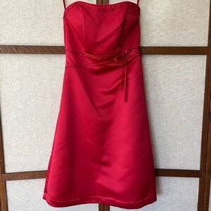 Vintage Bella Formals by Venus Satin Red Strapless Beaded Fit & Flare Dress